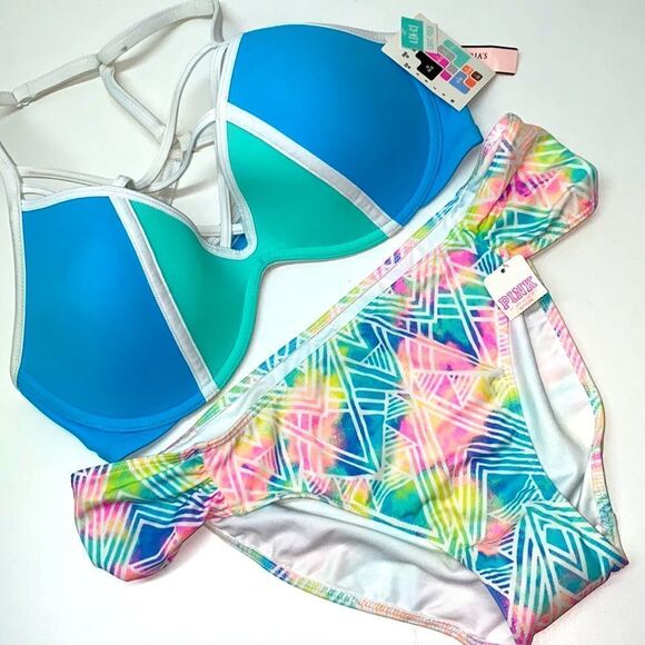 🔥VICTORIA SECRET PINK SWIMSUIT top light pushup large bottom medium New - Picture 1 of 8